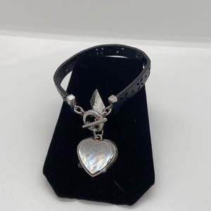 Black leather bracelet with heart charm